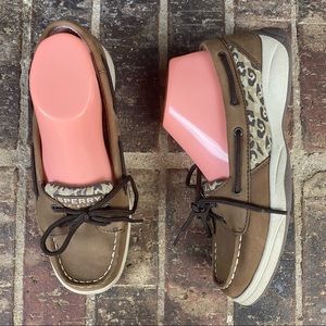 Sperry Laguna YG51876 Leapard Tan Boat Shoes Sz 5M